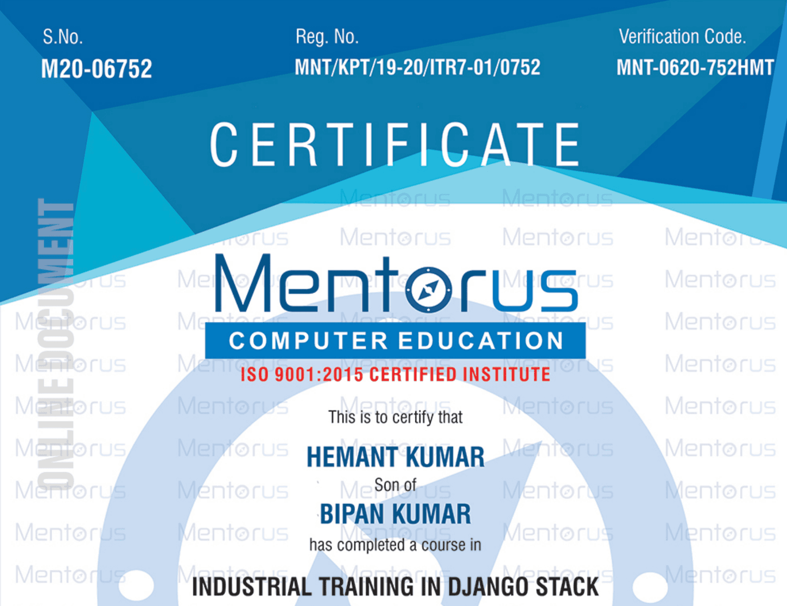 Industrial Training in Python Django Stack